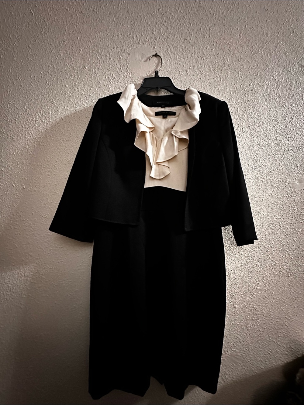 Anne Klein Black Skirt Set with Cream Ruffle Blouse